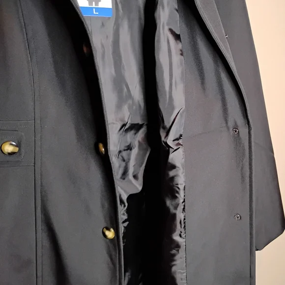 Anne Klein Black Trench Coat Snap Front Closure Removable Hood - Picture 6 of 6